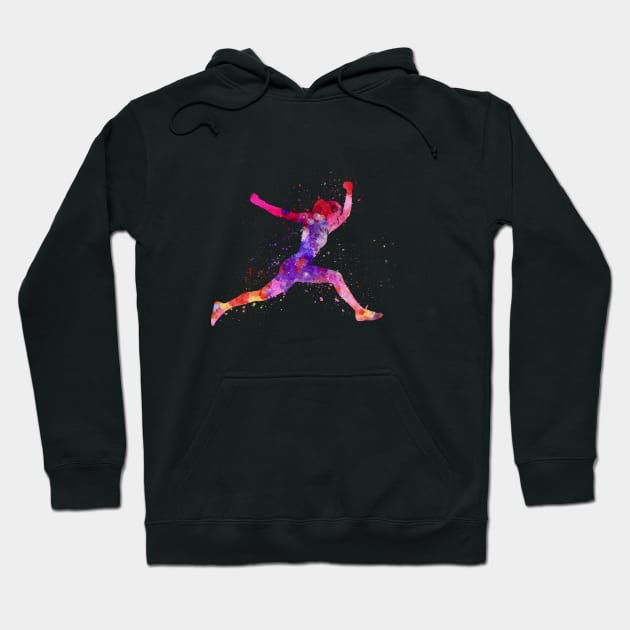 Woman runner running jumping shouting Hoodie by PaulrommerArt